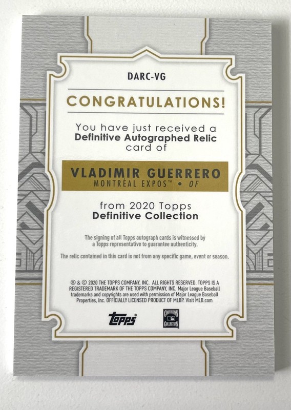2020 topps definitive auto patch vladimir guerrero #’d 18/50 view 2