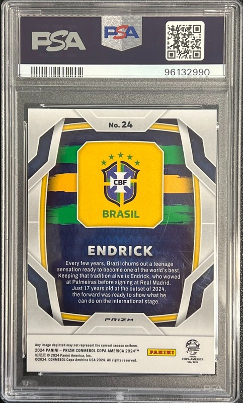 Endrick RC 2024 Panini Prizm Ice CONMEBOL PSA 9 Copa America view 2