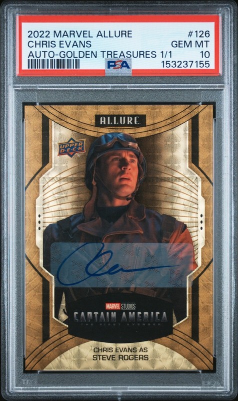 2022 UD Marvel Allure Chris Evans Auto Autograph Golden Treasures #d 1/1 PSA 10