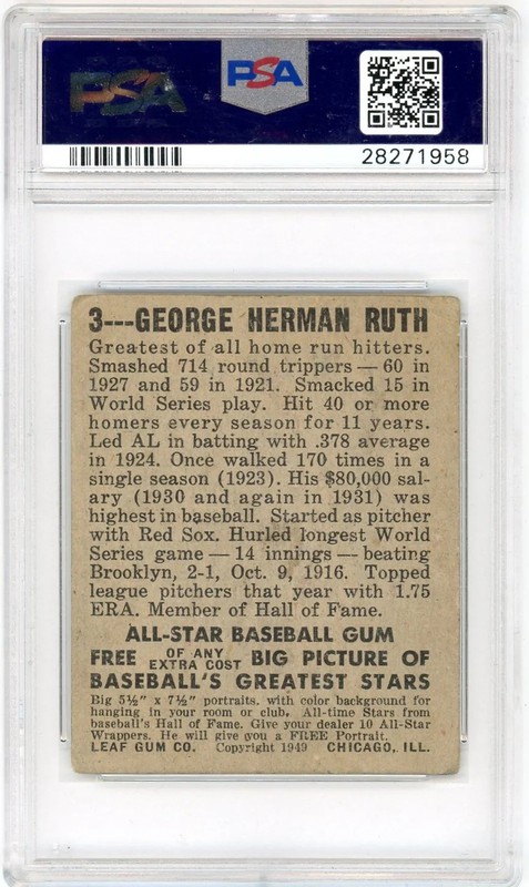 1948 Leaf Babe Ruth #3 PSA 2.5 view 2