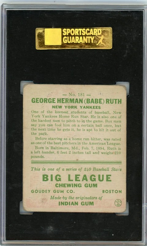 1933 Goudey Babe Ruth #181 SGC 2 view 2