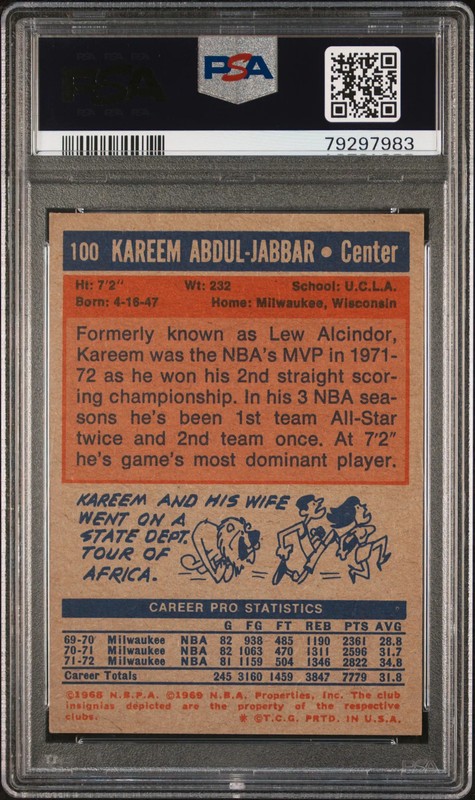 1972 Topps Kareem Abdul-Jabbar #100 PSA 4 view 2