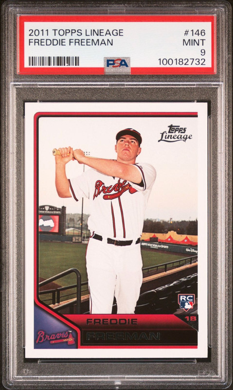 x 2011 Topps Lineage Freddie Freeman RC #146, Braves Los Angeles Dodgers, PSA 9