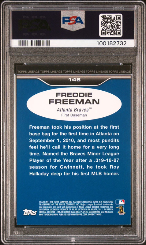 x 2011 Topps Lineage Freddie Freeman RC #146, Braves Los Angeles Dodgers, PSA 9 view 2