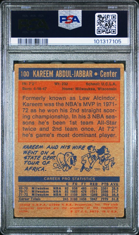 1972 Topps Kareem Abdul-Jabbar #100 PSA 2 view 2
