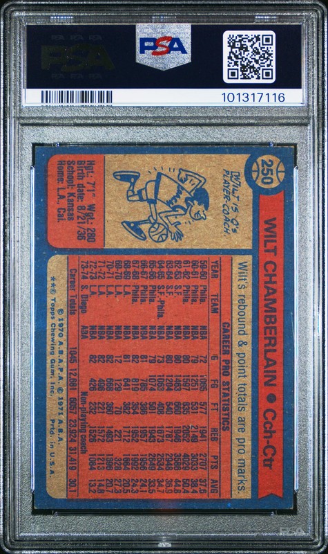 1974 Topps Wilt Chamberlain #250 PSA 5 view 2