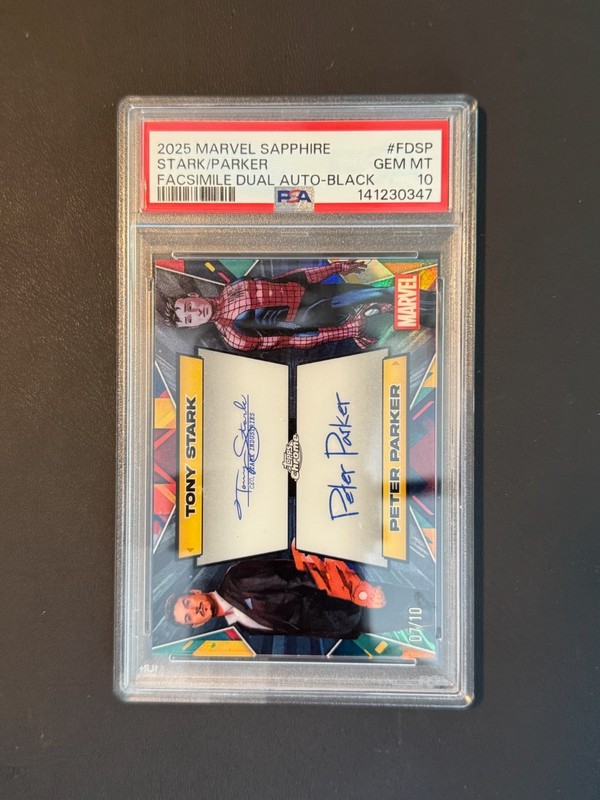 2025 Marvel Sapphire Tony Stark Peter Parker Dual Auto /10 PSA 10 Gem Mint POP 2