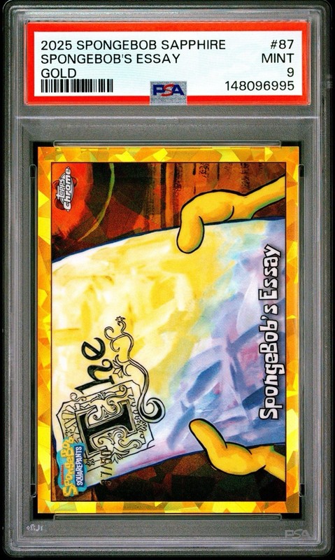 SPONGEBOB'S ESSAY PSA 9 2025 TOPPS CHROME SPONGEBOB SAPPHIRE #87 Gold  /50