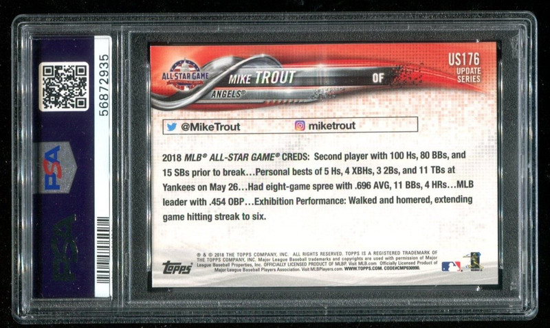 2018 Topps Update #US 176 Mike Trout PSA 9 Mint Angels~(GC) view 2