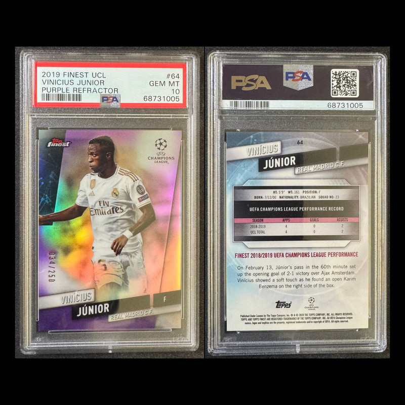 2019-20 Topps Finest UCL Purple Refractor #64 Vinicius Jr PSA 10