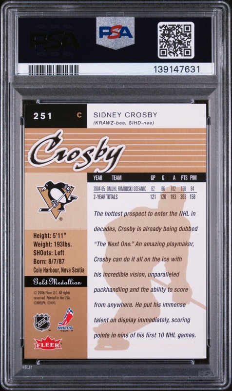 2005 Ultra GOLD MEDALLION Sidney Crosby #251 PSA 9 #7631 view 2
