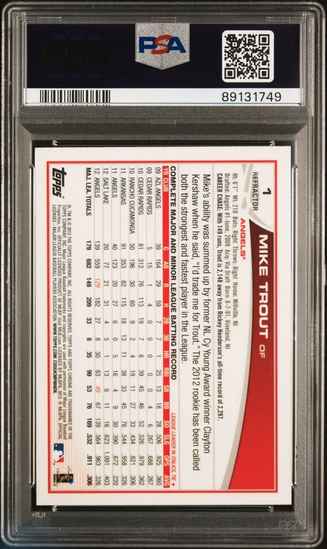 2013 Topps Chrome Mike Trout #1 Sliding Refractor PSA 10 view 2