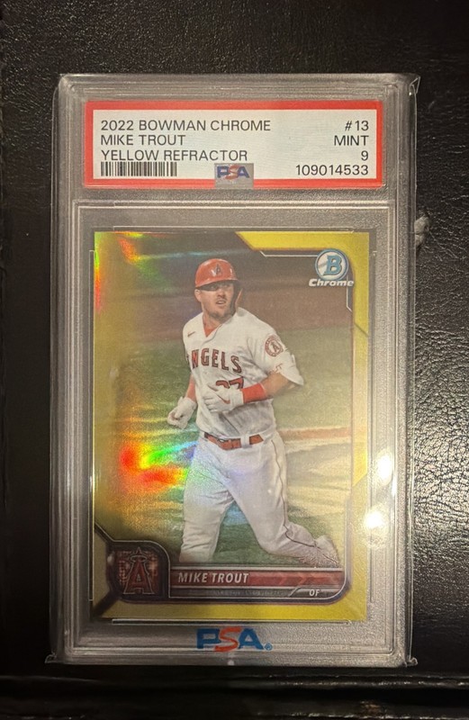 2022 Bowman Chrome - Mike Trout #13 Yellow Refractor /75 PSA 9