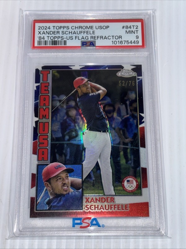 2024 Topps Chrome USOP Xander Shauffele’84 Topps US Flag Refractor PSA 9 Mint