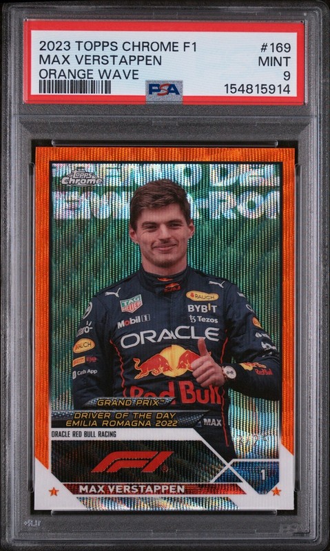 2023 Topps Chrome Formula 1 F1 Max Verstappen #169 Orange Wave /25 PSA 9