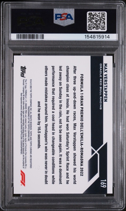 2023 Topps Chrome Formula 1 F1 Max Verstappen #169 Orange Wave /25 PSA 9 view 2