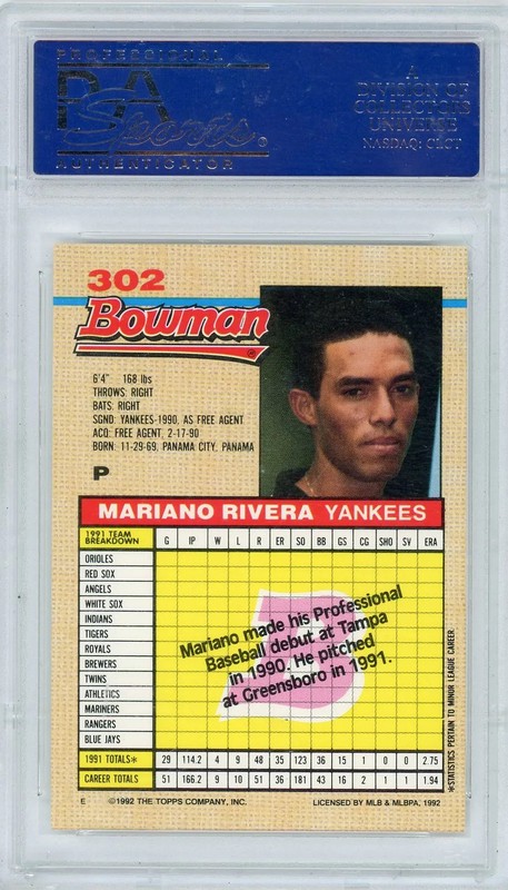 1992 Bowman Mariano Rivera #302 PSA 10 view 2