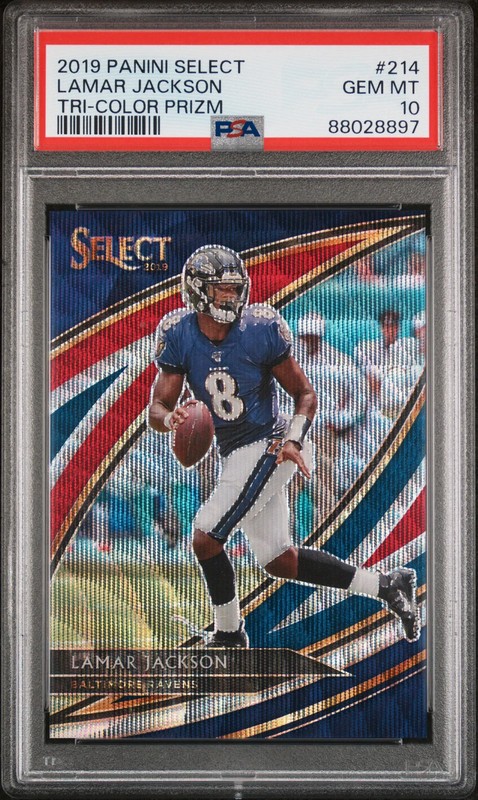 2019 Panini Select Lamar Jackson Tri Color Prizm #214 PSA 10