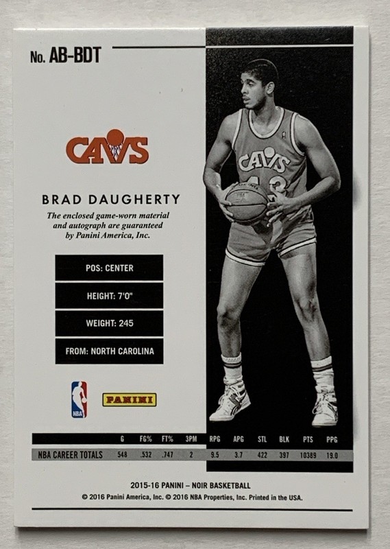 Brad Daugherty 2015-16 Panini Noir Patch Auto /75 Cavaliers Game Worn! view 2