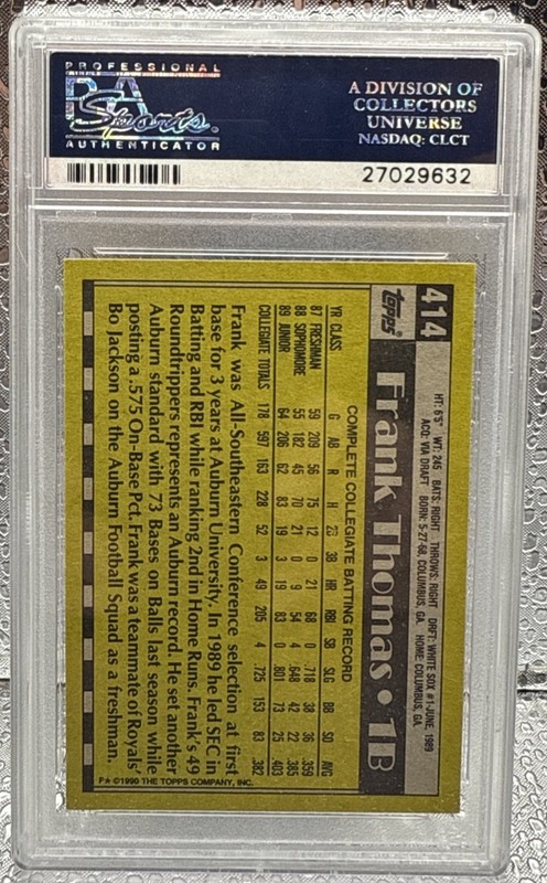 1990 Topps Frank Thomas PSA 8 Polka Dot  & Reptile Skin Error Rookie NOF view 2