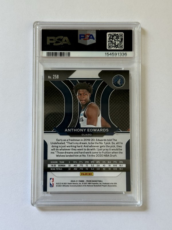Anthony Edwards PSA 8 Rookie 2020-21 Panini Prizm #258 (RC) MIN Timberwolves view 2
