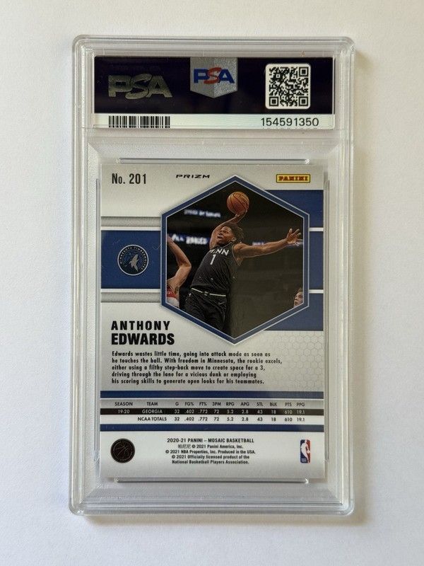 Anthony Edwards PSA 8 Rookie 2020-21 Panini Green Mosaic Prizm #201 (RC) view 2