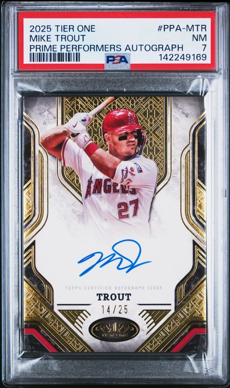 2025 TOPPS TIER ONE LOS ANGELES ANGELS MIKE TROUT AUTO #/25 (PSA 7)