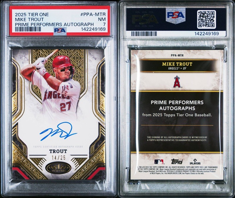2025 TOPPS TIER ONE LOS ANGELES ANGELS MIKE TROUT AUTO #/25 (PSA 7) view 2