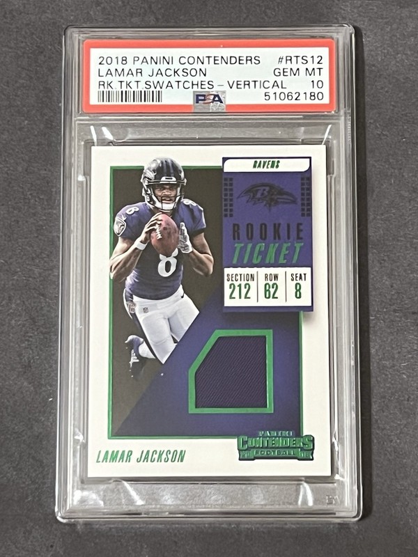 2018 Panini Contenders Lamar Jackson RC Rookie Ticket Swatches Patch PSA 10