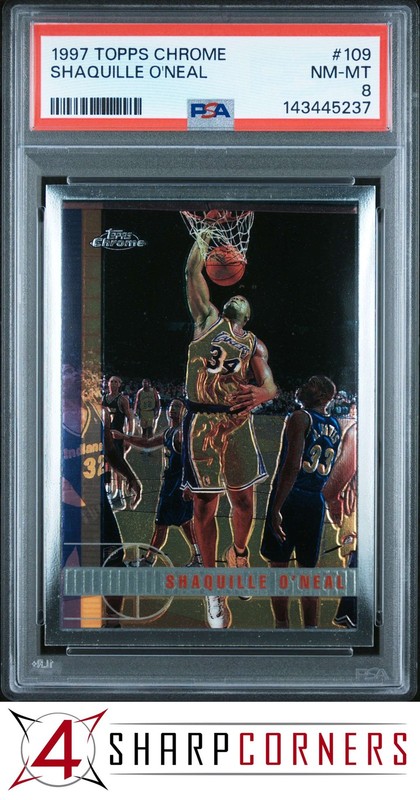 1997 TOPPS CHROME #109 SHAQUILLE O'NEAL LAKERS HOF PSA 8