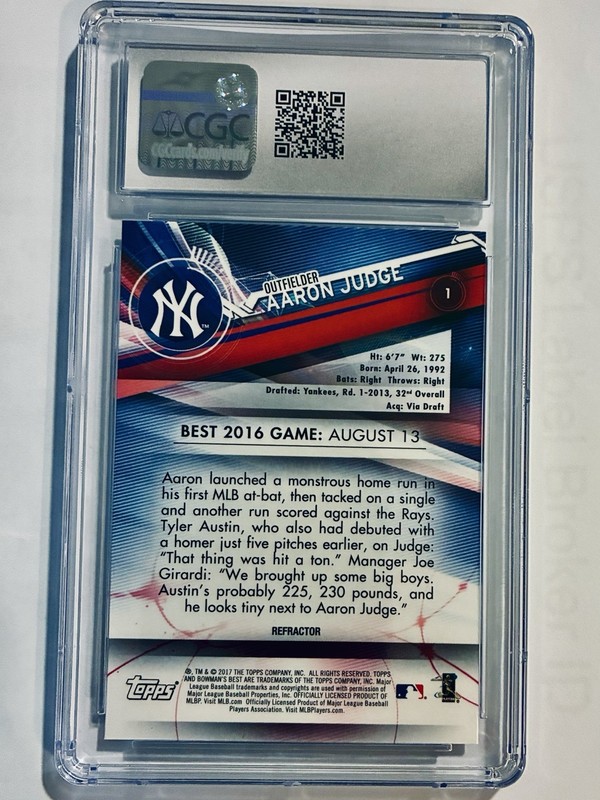 2017 Bowman's Best - Aaron Judge #1 Refractor (RC) view 2