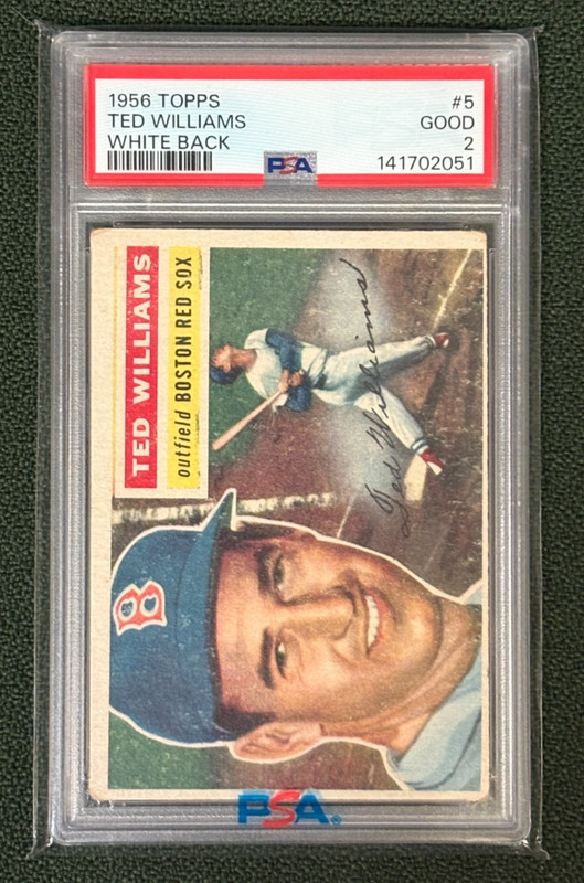 TED WILLIAMS 1956 TOPPS BASEBALL #5 WHITE BACK PSA 2 BOSTON RED SOX HOF