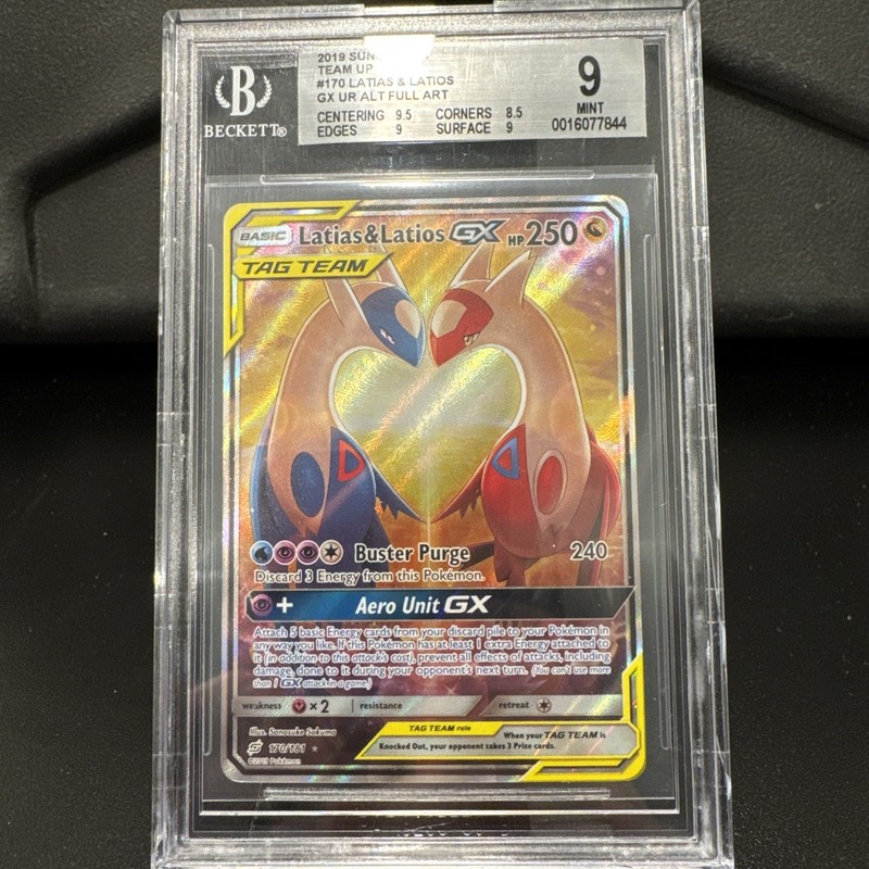 ❤️ 🦢 Pokemon Team Up Latias & Latios GX Alt Art #170 BGS 9 (CERT: 0016077844)