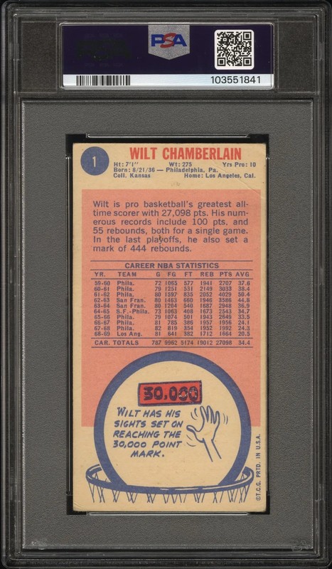 1969 Topps Wilt Chamberlain #1 PSA 2.5 view 2