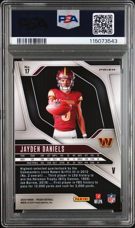 2024 Panini Prizm Jayden Daniels Rookie Variation Silver #17 PSA 9 Mint view 2