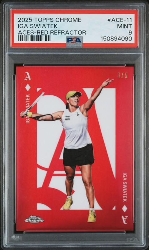 Iga Swiatek 2025 Topps Chrome Tennis Red Refractor ACES /5 PSA 9