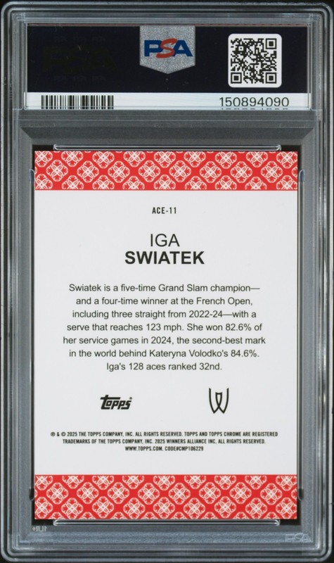 Iga Swiatek 2025 Topps Chrome Tennis Red Refractor ACES /5 PSA 9 view 2