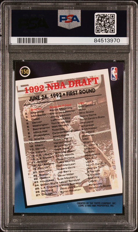 1992 Topps Archives Shaquille O'Neal #150 Gold PSA A Auto 10 view 2