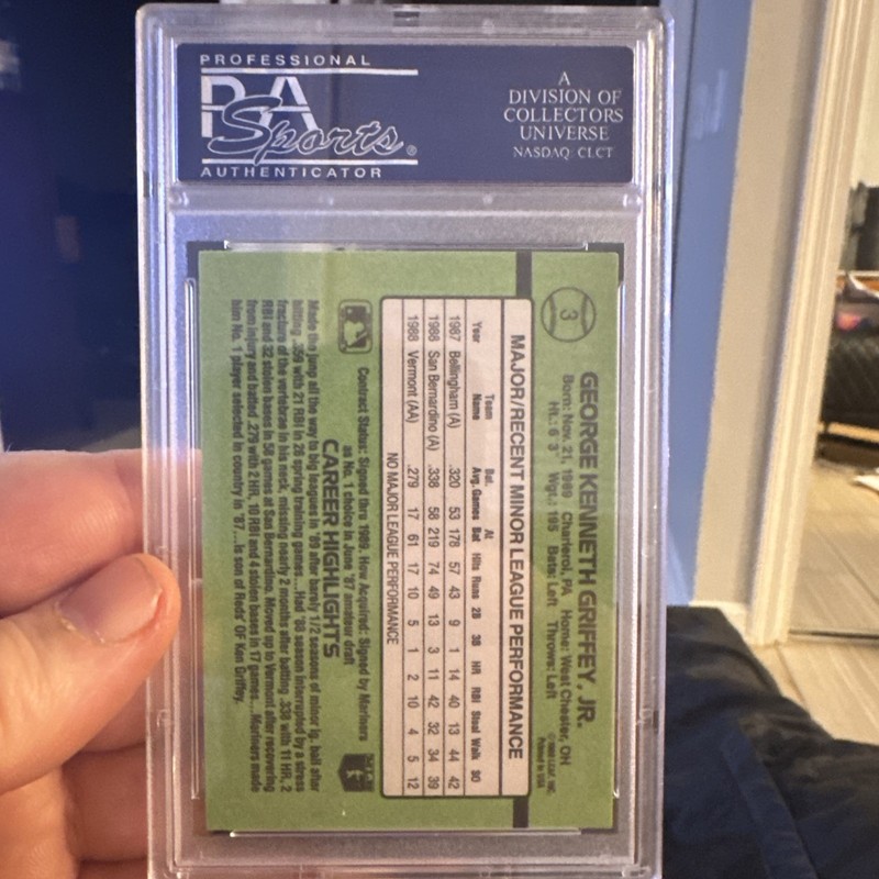 1989 Donruss The Rookies #3 Ken Griffey Jr RC PSA 10 HOF Mariners view 2