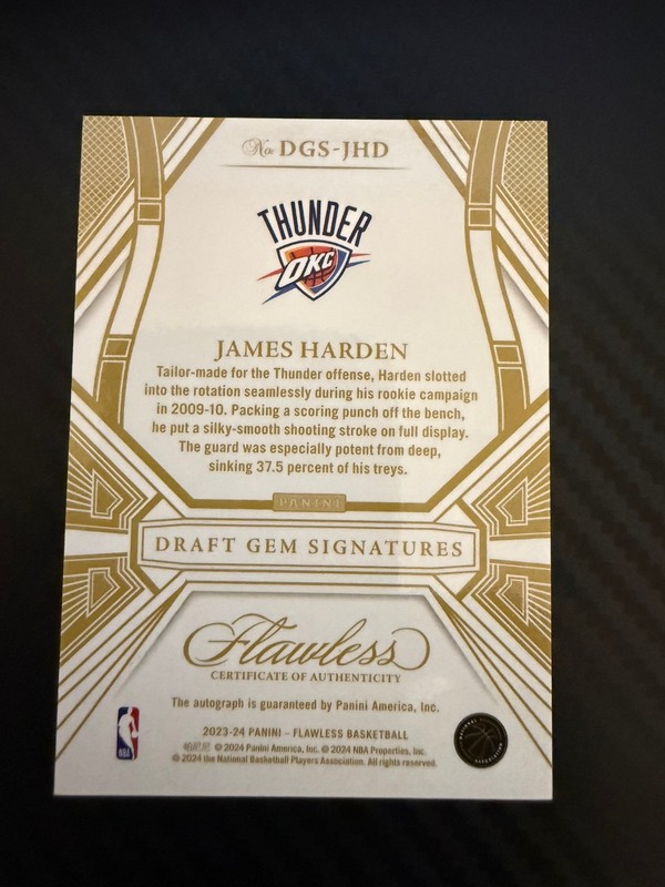 2023-24 Flawless #DGS-JHD James Harden draft gem signatures auto #-25 view 2
