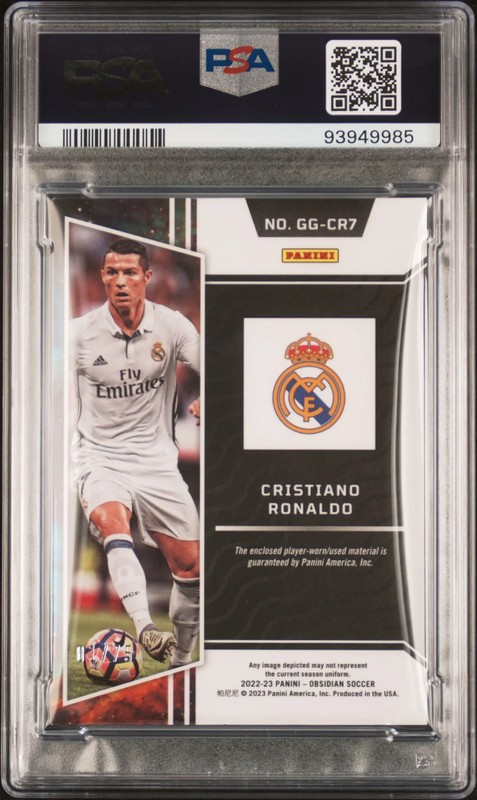 2022-23 Panini Obsidian Galaxy Gear Cristiano Ronaldo #GGCR7 Game Worn PSA 8 view 2