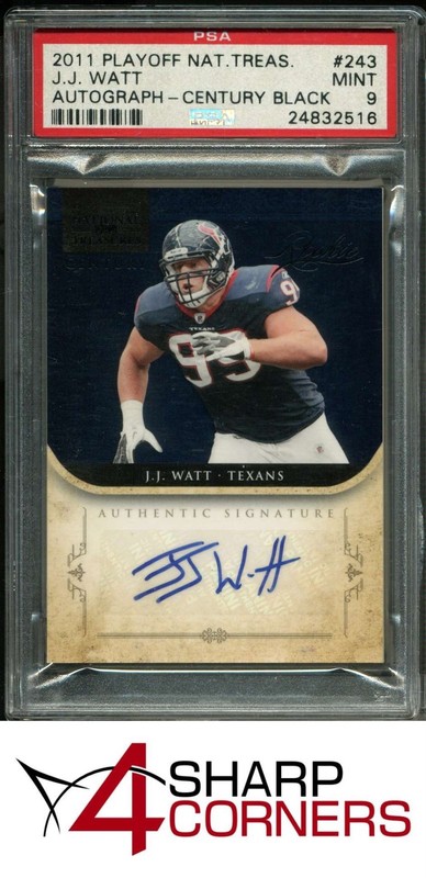 2011 PLAYOFF NATIONAL TREASURES AUTO CENTURY BLACK #243 J.J. WATT RC #/25 PSA 9
