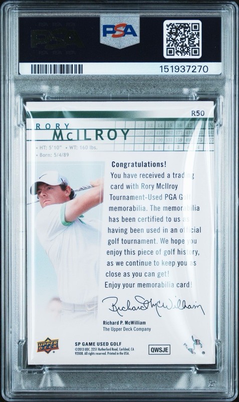 2014 SP Game Used Golf #R50 Rory Mcilroy Rookie Spectrum Mat /100 PSA AUTO 9 view 2