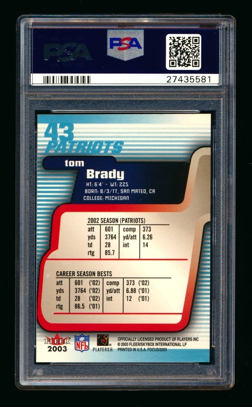 2003 FLEER FOCUS #43 TOM BRADY NEW ENGLAND PATRIOTS RARE HOF PSA 10 GEM MINT! view 2