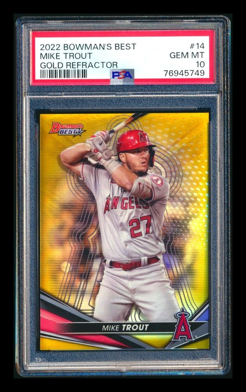 2022 BOWMAN'S BEST MIKE TROUT GOLD REFRACTOR ANGELS RARE SP #47/50 PSA 10 GEM!