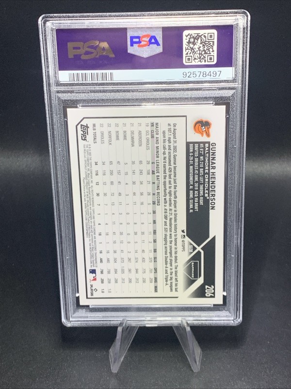 2023 Topps Chrome Sapphire GUNNAR HENDERSON #206 RC PSA 10 Rookie GEM MT Orioles view 2