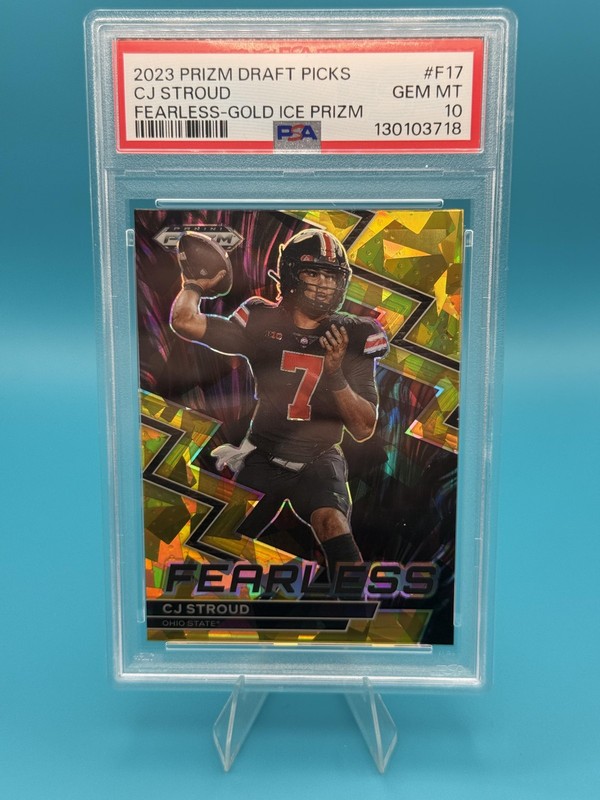 2023 Panini Prizm Draft Picks #F-17 C.J. Stroud Fearless Gold Ice PSA 10