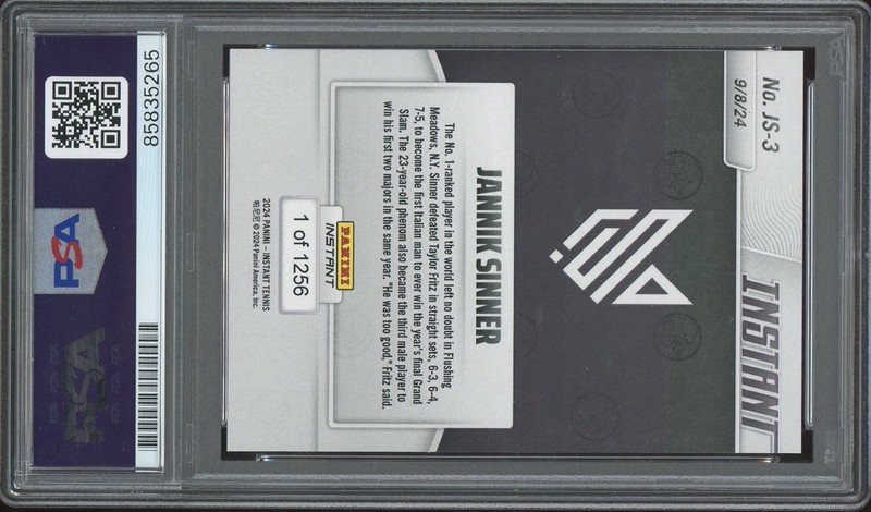 2024 Panini Instant #JS-3 Jannik Sinner Signed US OPEN CHAMPION PSA/DNA AUTO RC view 2