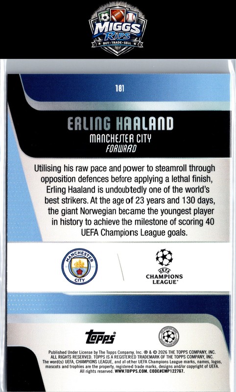 2025-26 Topps UEFA Club Competitions - Purple Foil #181 Erling Haaland #/250 view 2
