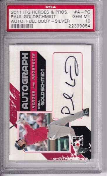 PAUL GOLDSCHMIDT 2011 IN THE GAME HEROES & PROSPECTS AUTOGRAPH SILVER PSA 10